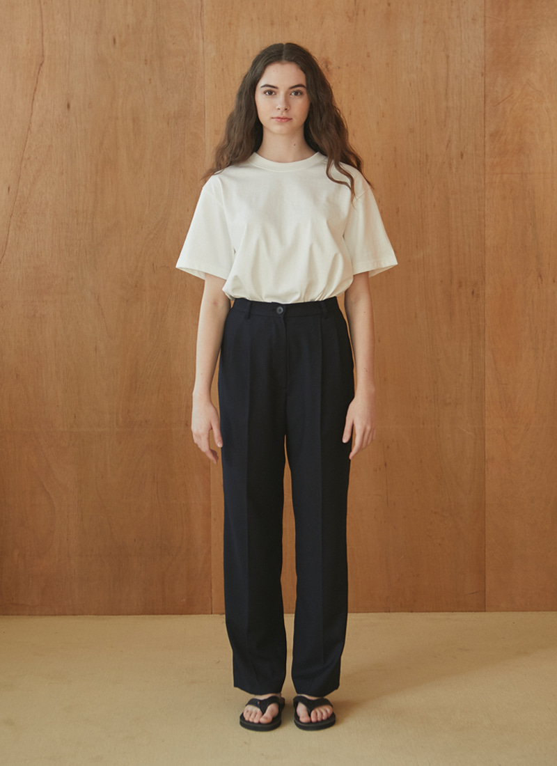 DOUBLE PLEATED WOOL TROUSERS (NAVY)