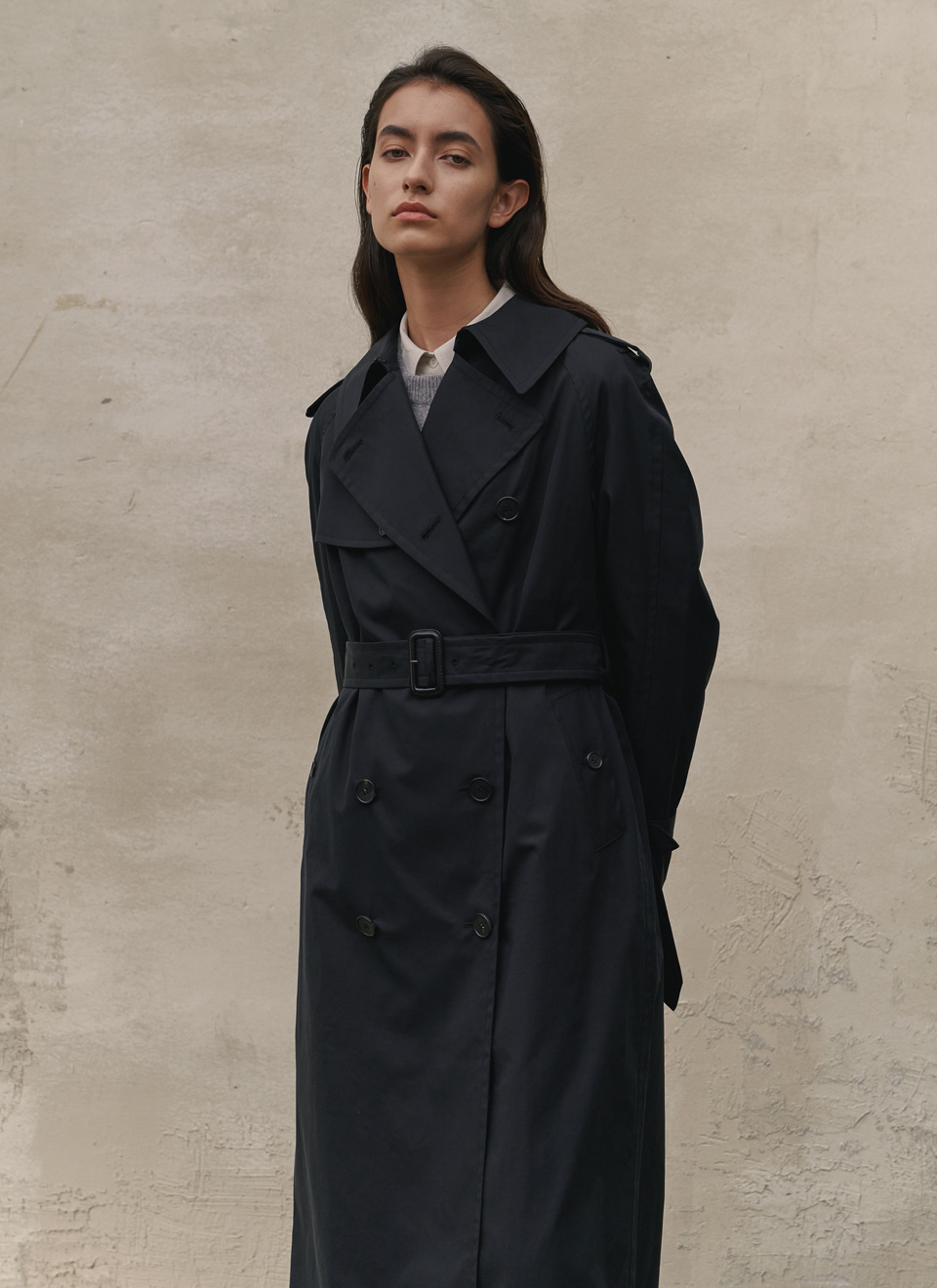 20 A/W LONG TRENCH COAT BLACK